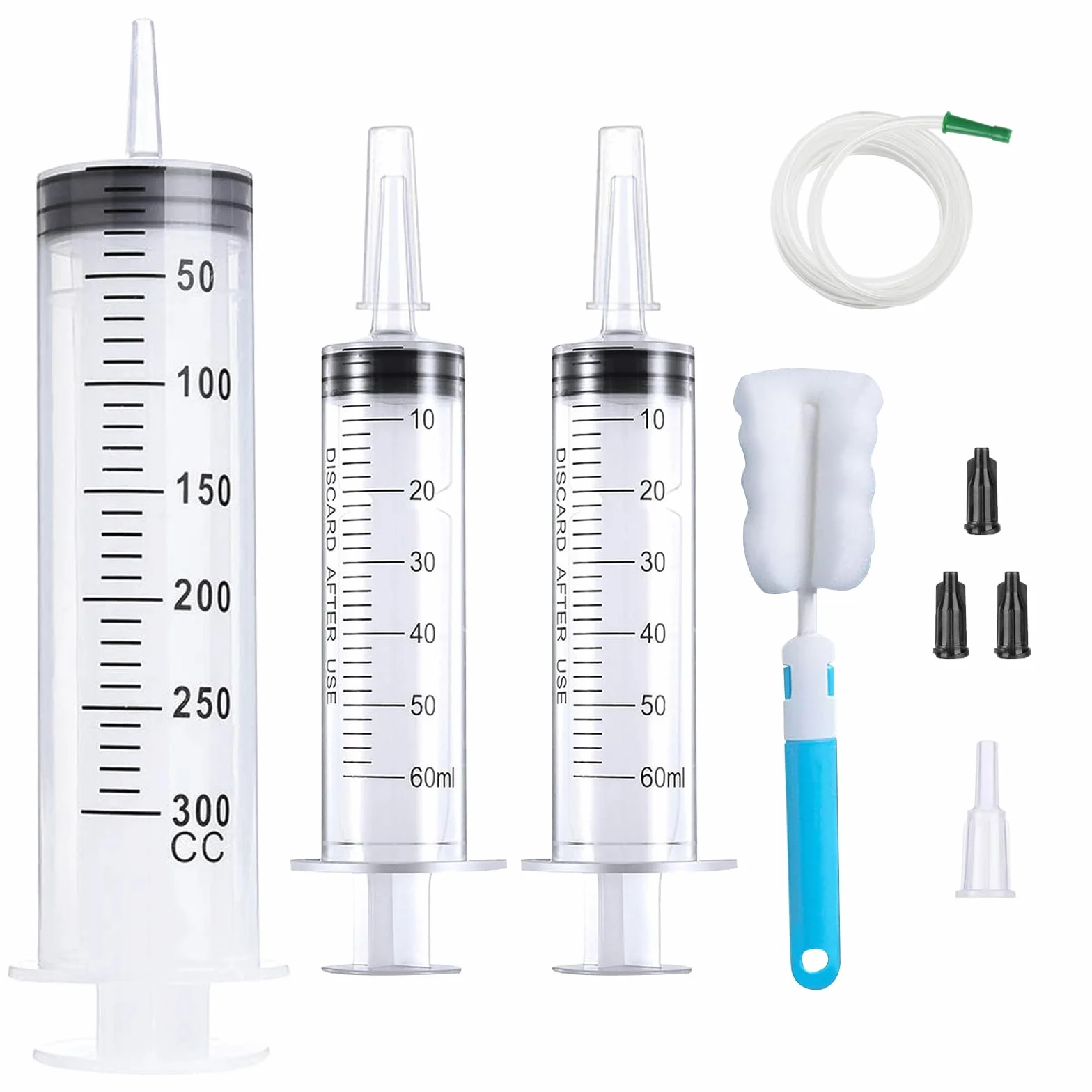 Siringa Grande 300 ml, 60 ml, plastikowa syringa z tubką, syringa aspira do płynów Riutilizabile z katetere na aspirazione oliwkowy, karmiony, Giardinaggio