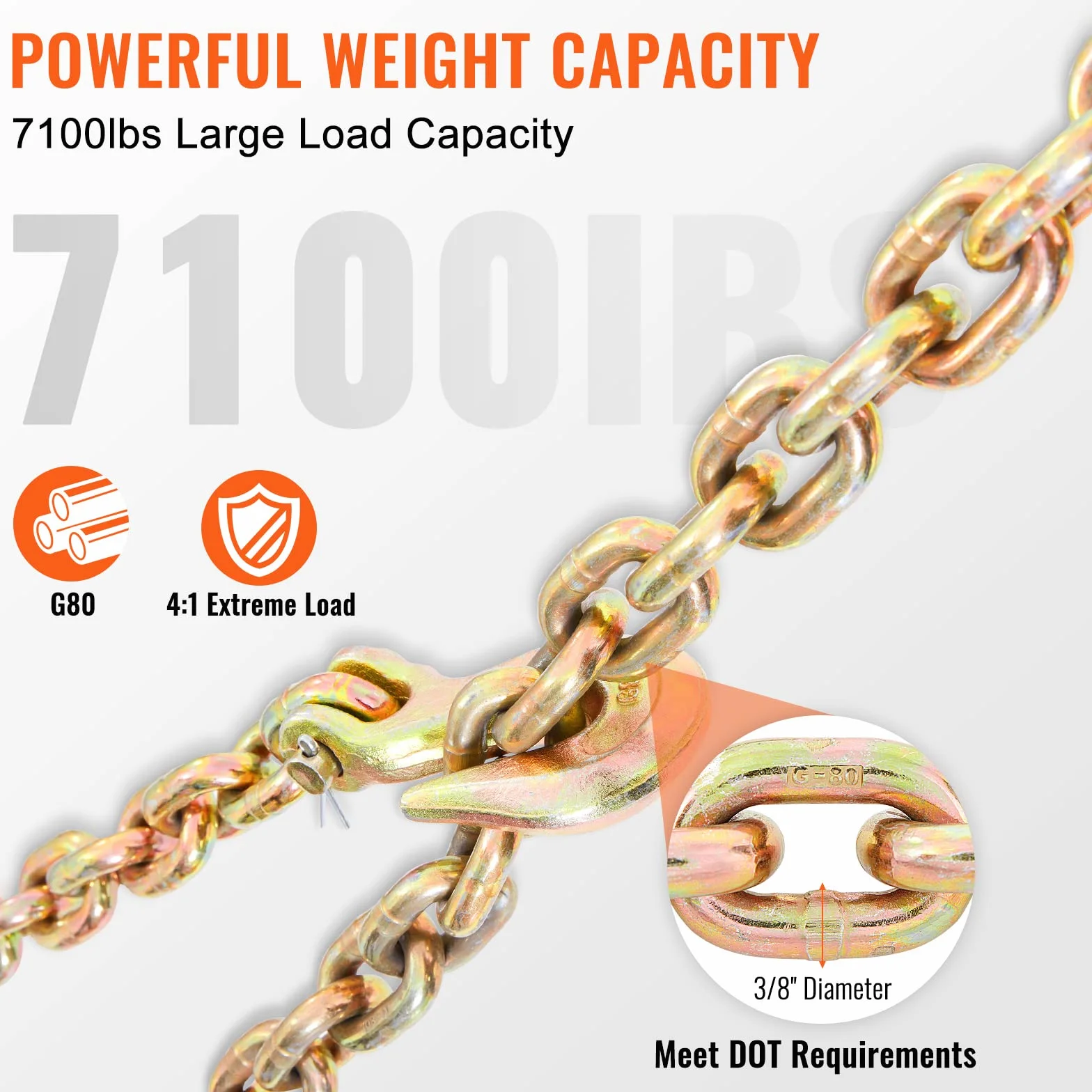 VEVOR Łańcuchy transportowe G80 Nośność 3220 kg 9,53 mm x 6 m Galwanizowana stal manganowa