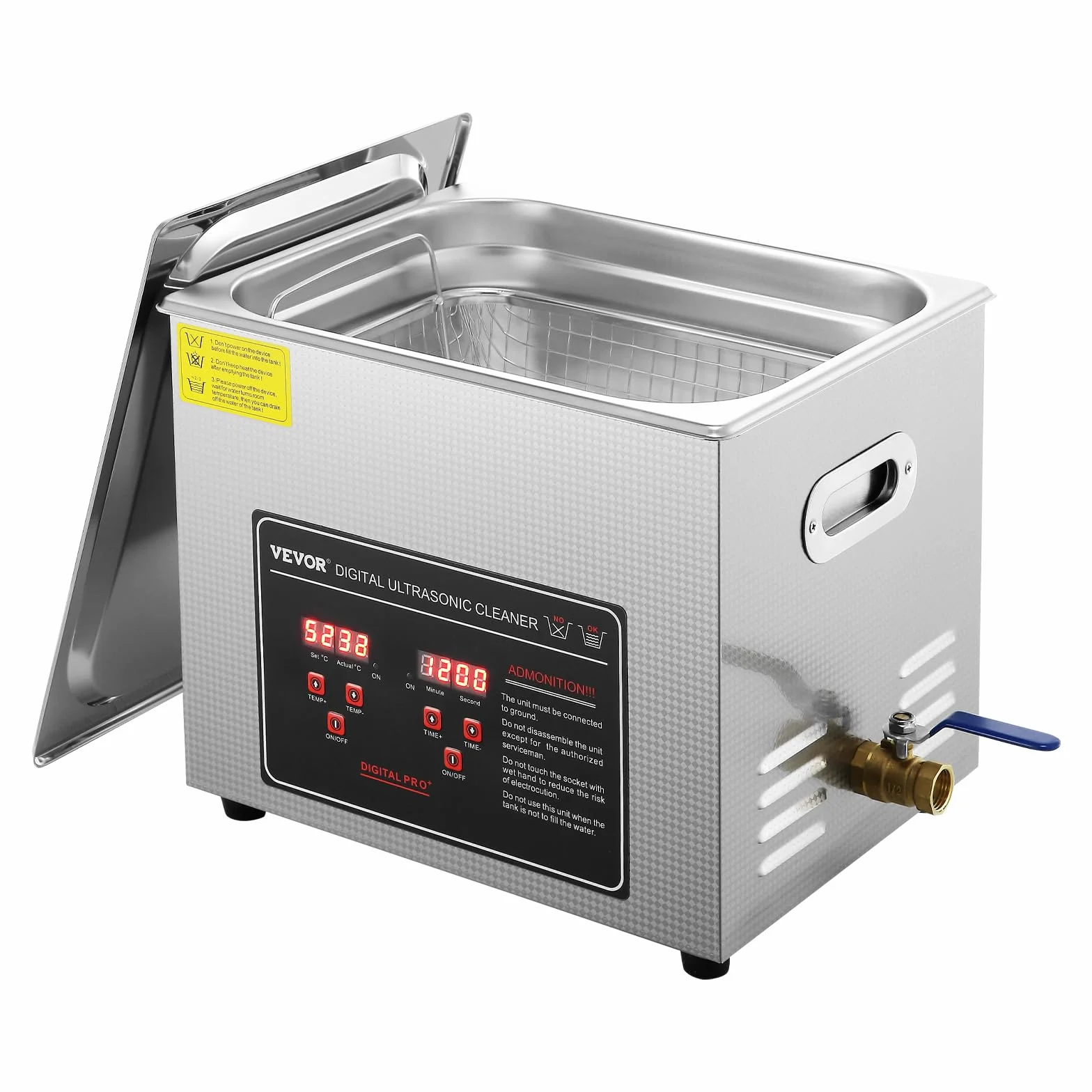 VEVOR Ultradźwiękowe urządzenie do czyszczenia ze stali nierdzewnej 300 W, 10 l, urządzenie do czyszczenia ultradźwiękowego z cyfrowym wyświetlaczem 0-30 min, czyszczenie ultradźwiękowe biżuterii,