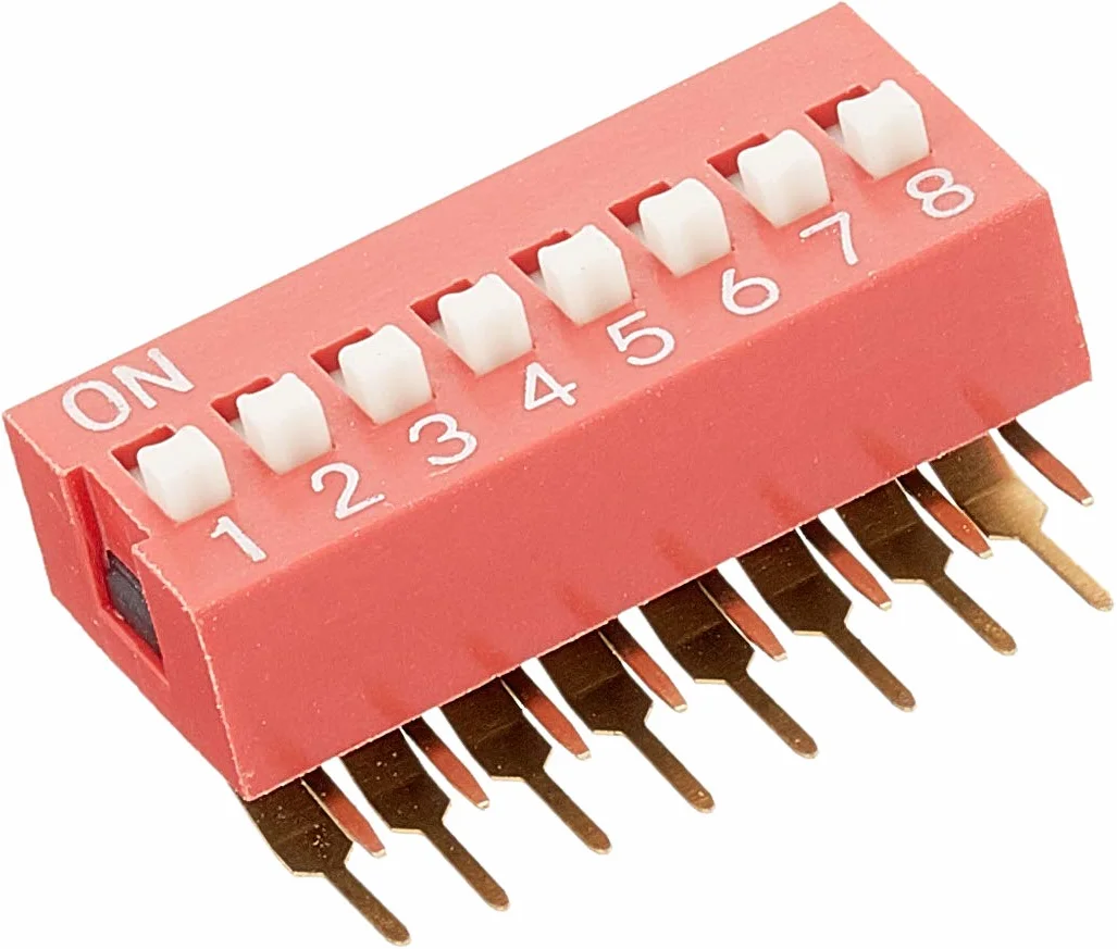 DELOCK DIP przełącznik przesuwny 8-cyfrowy 2,54 mm THT czerwony 2 sztuki