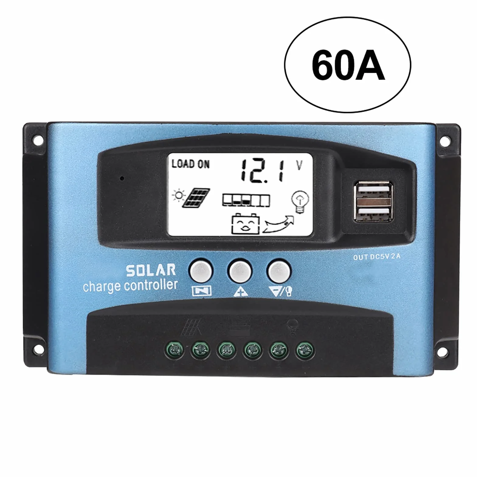 Akozon Solar Charge Controller MPPT Podwójny wyświetlacz LCD USB Ładowarka baterii słonecznej 60A