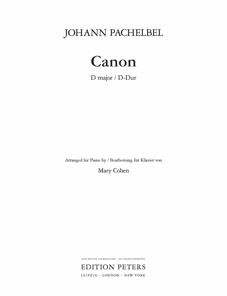 Canon D-Dur Bearbeitung für Klavier zu 2 Händen Partitur