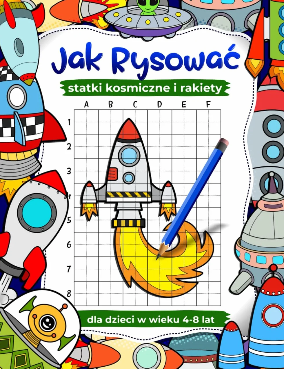 Jak rysować statki kosmiczne i rakiety dla dzieci w wieku 4-8 lat, krok po kroku siatka kopia sztuka książki dla dzieci