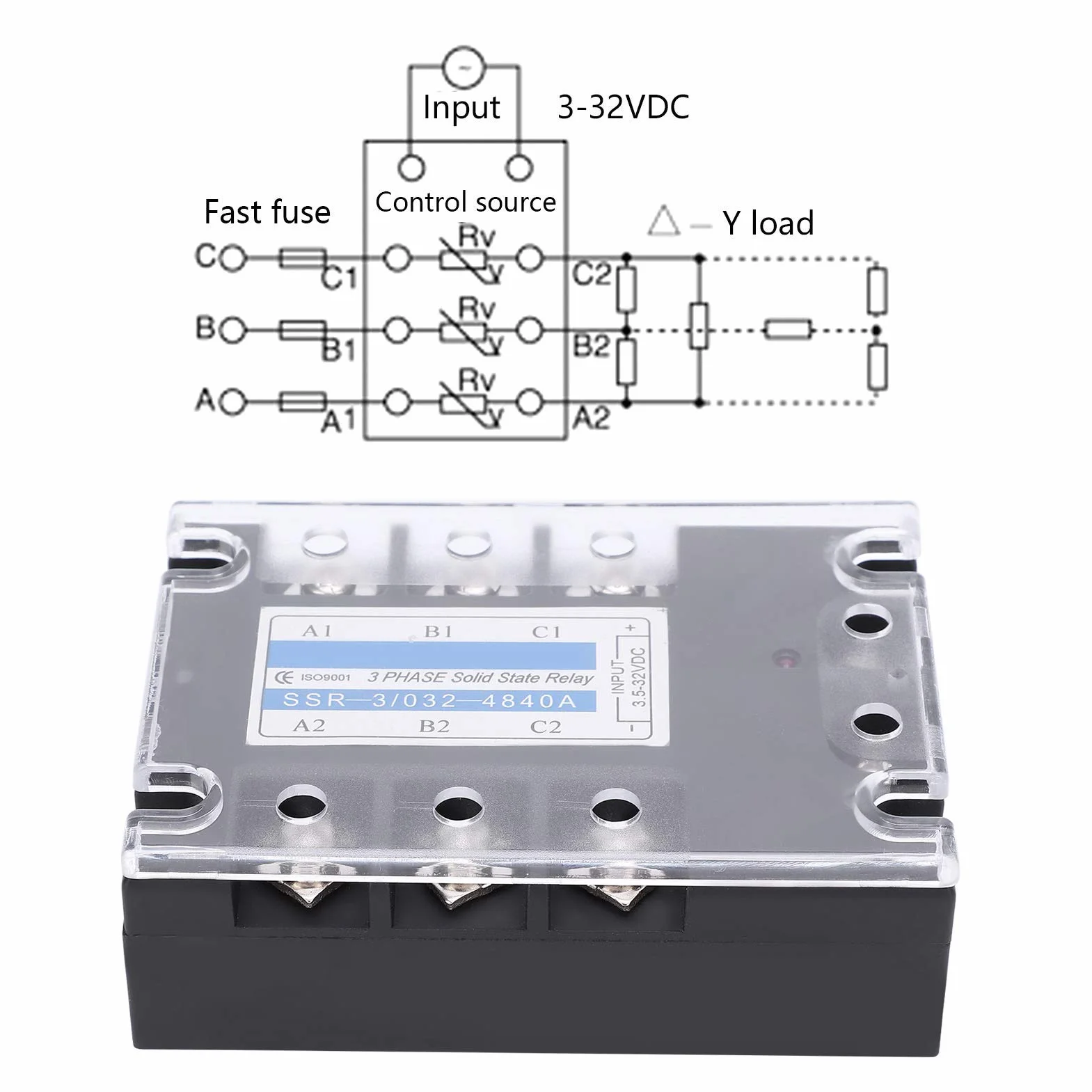 3-fazowy przekaźnik półprzewodnikowy SSR 3 3-32 V DC do 480 V AC Trójfazowy przekaźnik SSR 40 A