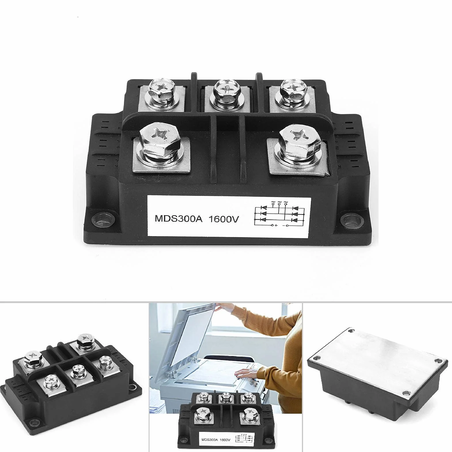 MDS 300A 1600V Mostek prostowniczy 5 terminali 3 fazy AC do DC High Power Rectifier Resin Packed Rectifier Module, pełna fala moduł diody Heatsink Shape dla Automotive Home Applian