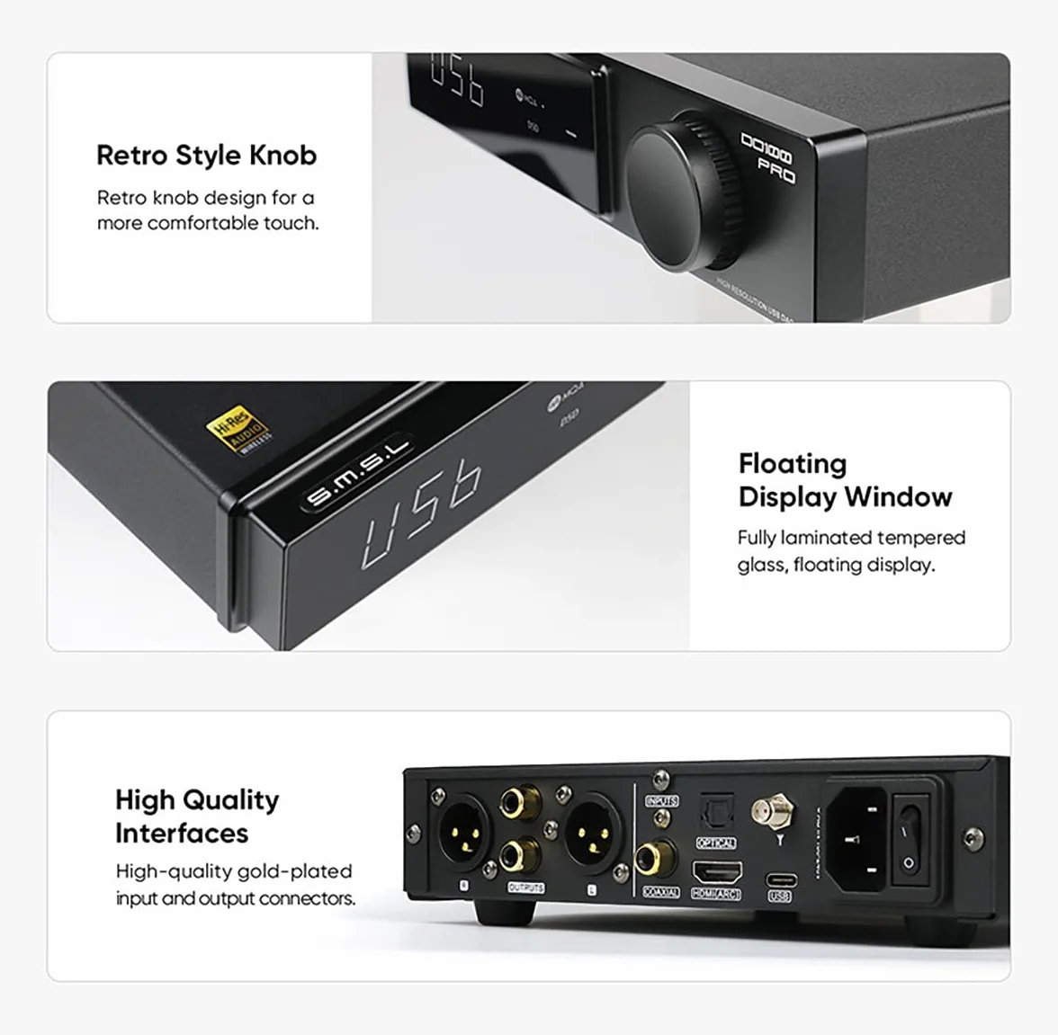 SMSL DO100PRO ES9039Q2M DAC XLR RCA Bluetooth USB Optical Koaxial