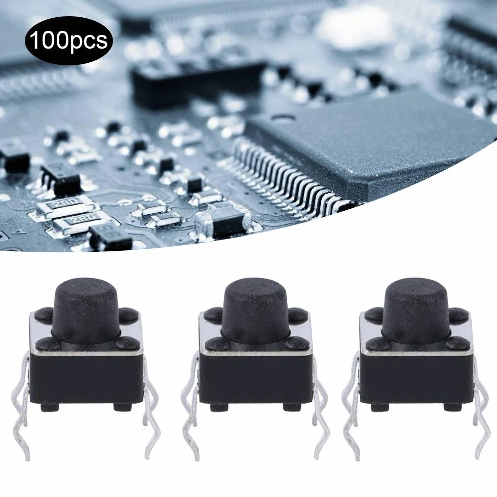 Mini Przełącznik Przyciskowy 6x6x6mm 100 Sztuk Mikroprzełącznik Wciskany Chwilowy do PCB Projekty Elektroniczne THT Lutowanie dla DIY