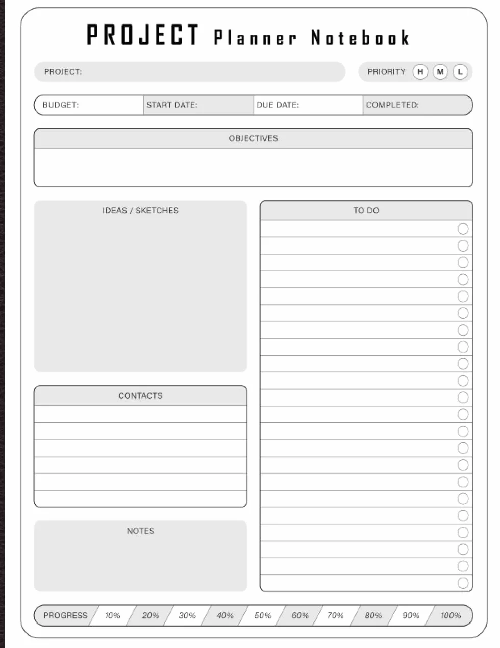 Project Planner Notebook: Project Management Workbook with Checklist