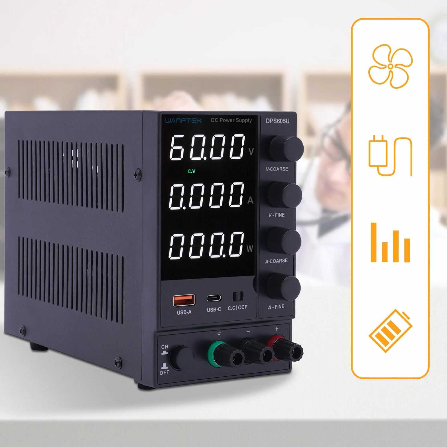 Wanptek DPS605U zasilacz laboratoryjny DC regulowany 0-60 V 0-5 A 300 W wyświetlacz LED