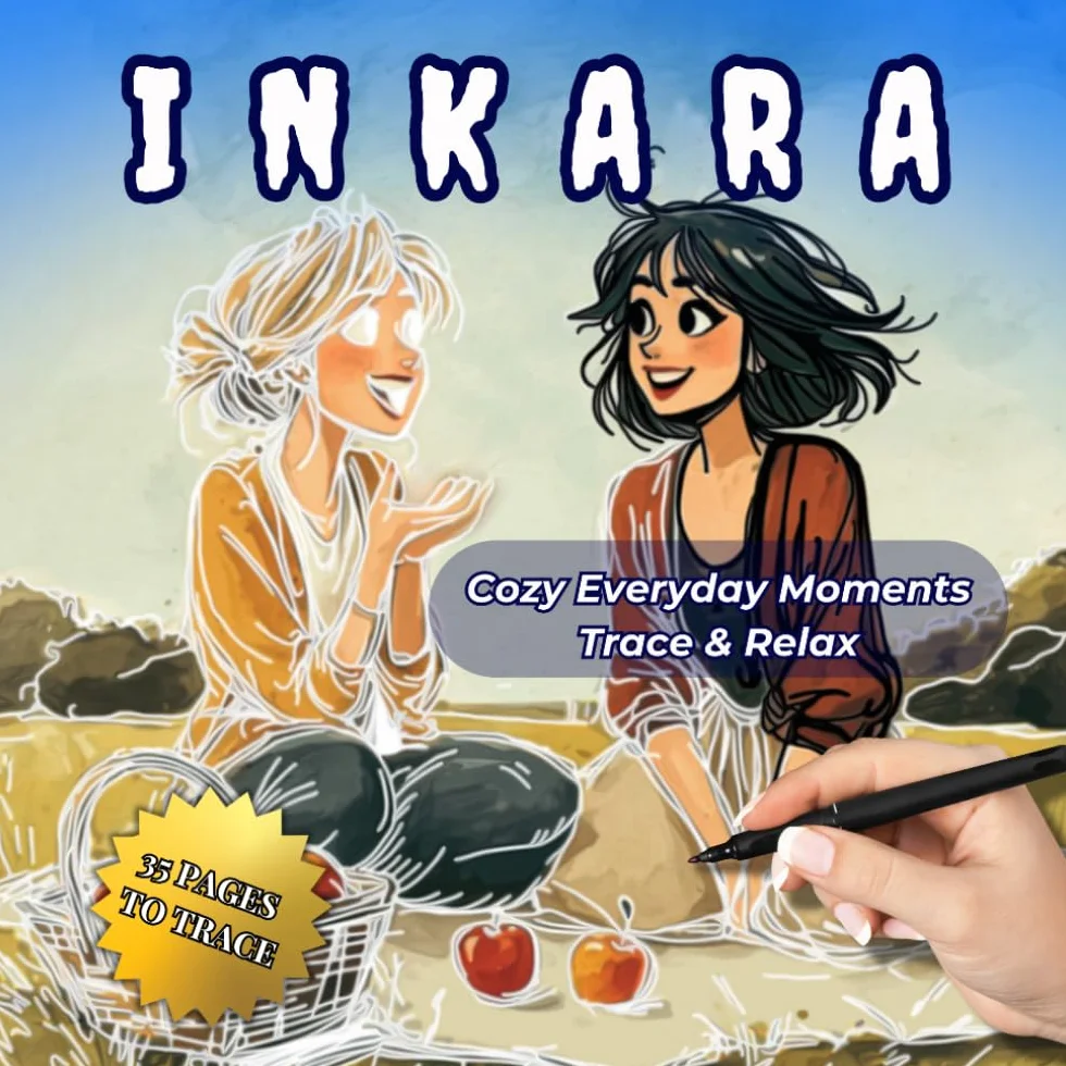 INKARA – Cozy Everyday Moments: Ink Tracing Coloring Book for Adults & Teens – Cozy Everyday Scenes to Trace with One Pen for Relaxation, Stress Relief & Mindful Drawing