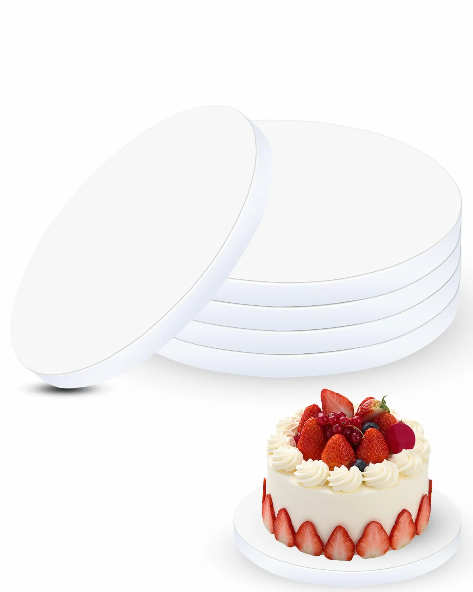 6 sztuk okrągłych podstawek pod tort 25 cm (10 cali) grubość 12 mm wzmocnione i stabilne białe Cake Drum, wielokrotnego użytku idealne do transportu i prezentacji tortów i deserów