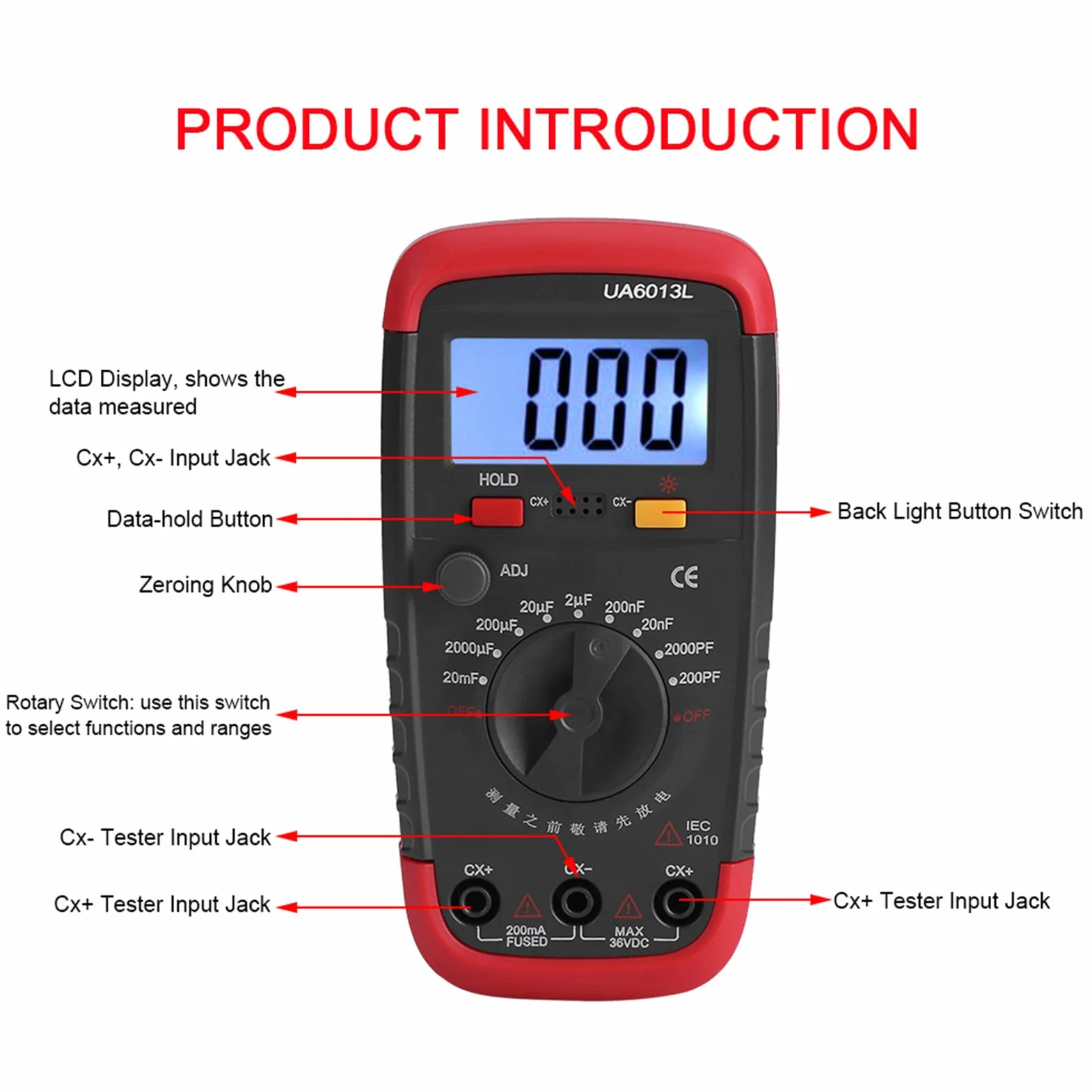 Tester Kondensatora Uyigao Metercapacitance Miernik Cyfrowy Miernik Pojemności 6013L LCD Narzędzie do Testowania Wyświetlania