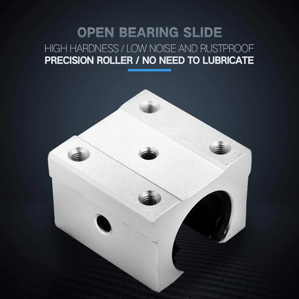 Akozon Liniowe łożyska kulkowe 4 szt.SBR16UU Otwarty liniowy ruch łożyska Blok łożyskowy do CNC 16mm aluminium