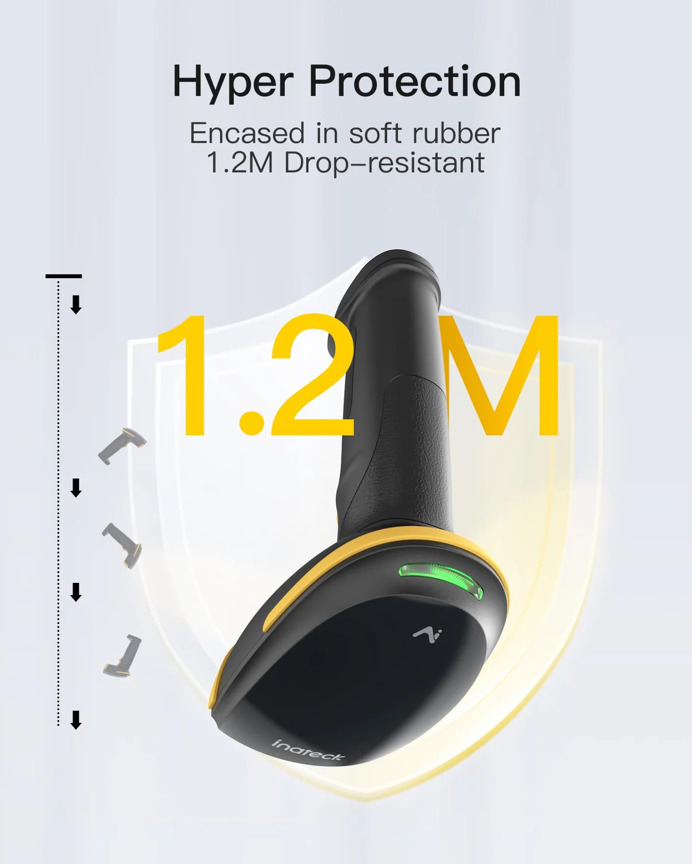 Inateck Skaner kodów kreskowych Bluetooth 2D, bezprzewodowy skaner kodów QR 2D z akumulatorem 2600 mAh i inteligentną stacją ładującą, ręczny skaner obsługuje AI, aplikację, SDK, BCST-36