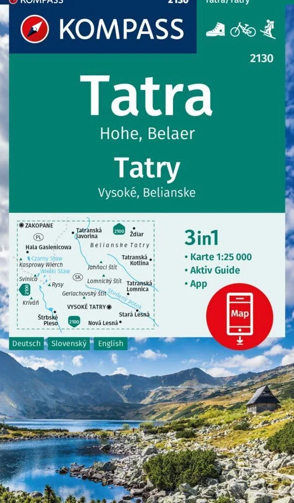 KOMPASS Wanderkarte 2130 Tatra Hohe, Belaer / Tatry, Vysoké, Belianske 1:25.000: 3in1 Wanderkarte mit Aktiv Guide inklusive Karte zur offline Verwendung in der KOMPASS-App. Fahrradfahren. Skitouren.